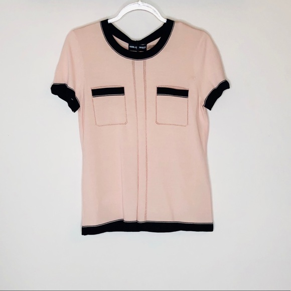 Karl Lagerfeld Tops - Karl lagerfeld pink black shirt sleeve top NWT